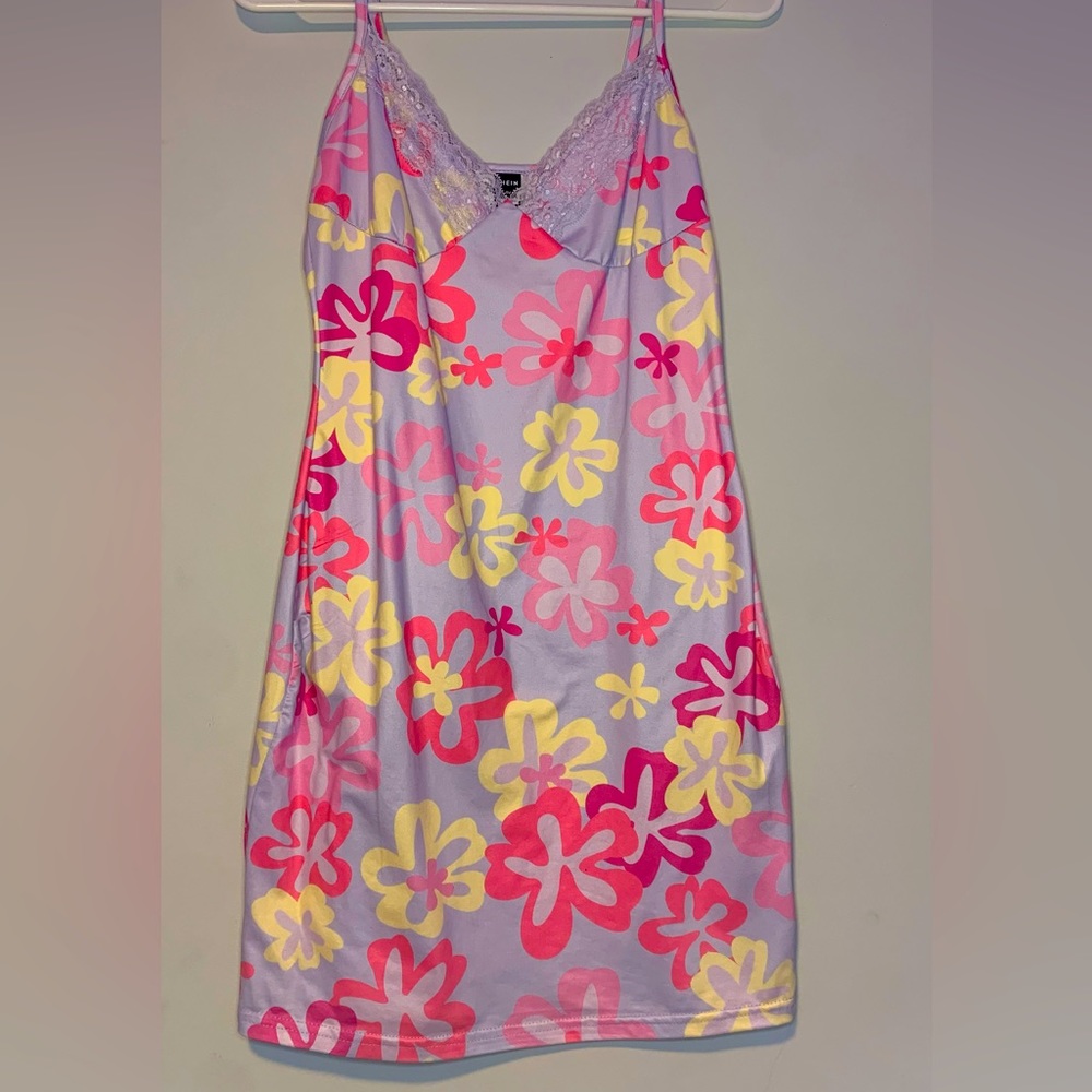 SHEIN Tropical floral print laced mini dress
